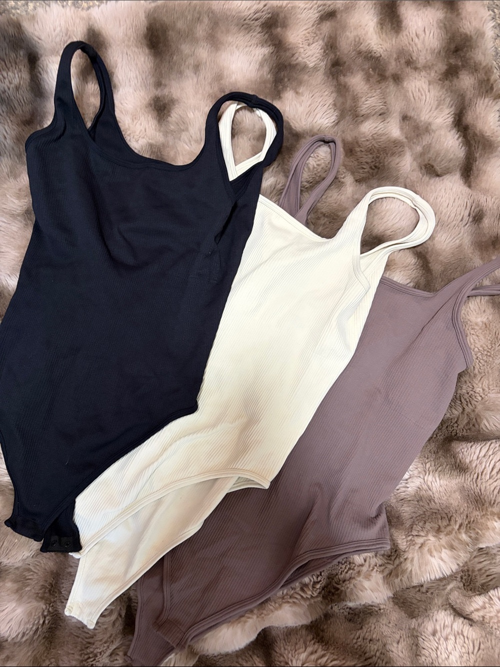 Ribbed Tank Bodysuits - Black, Cream & Taupe